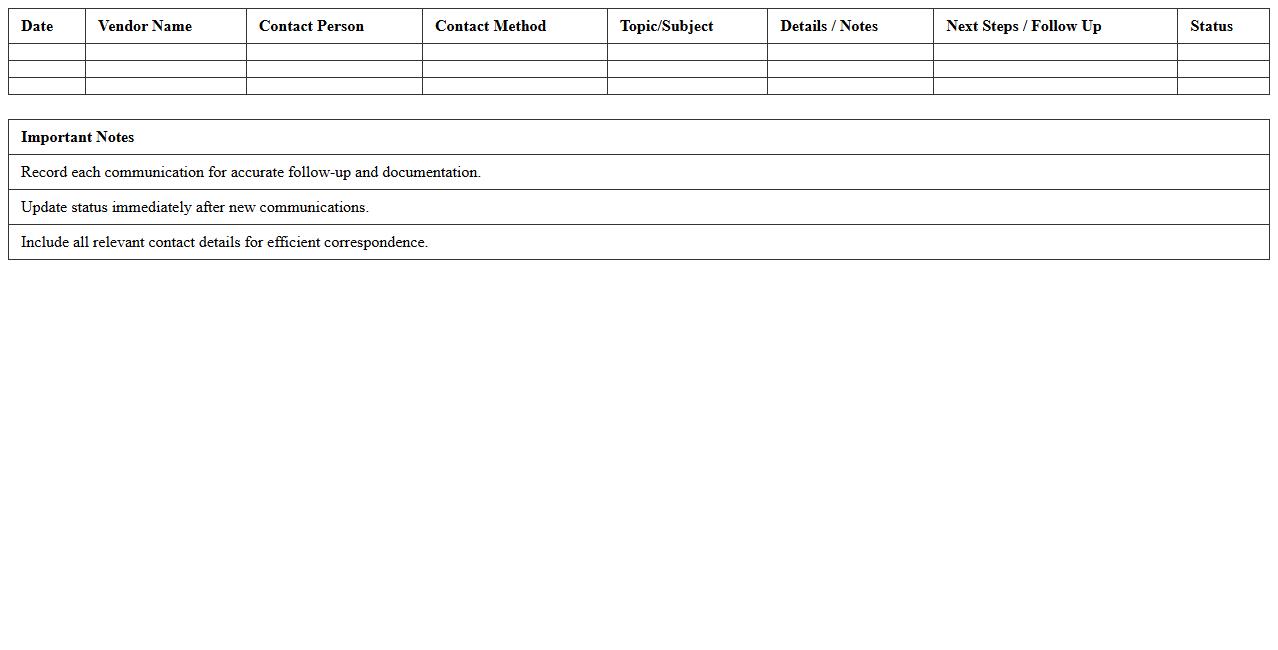 Event Vendor Communication Log