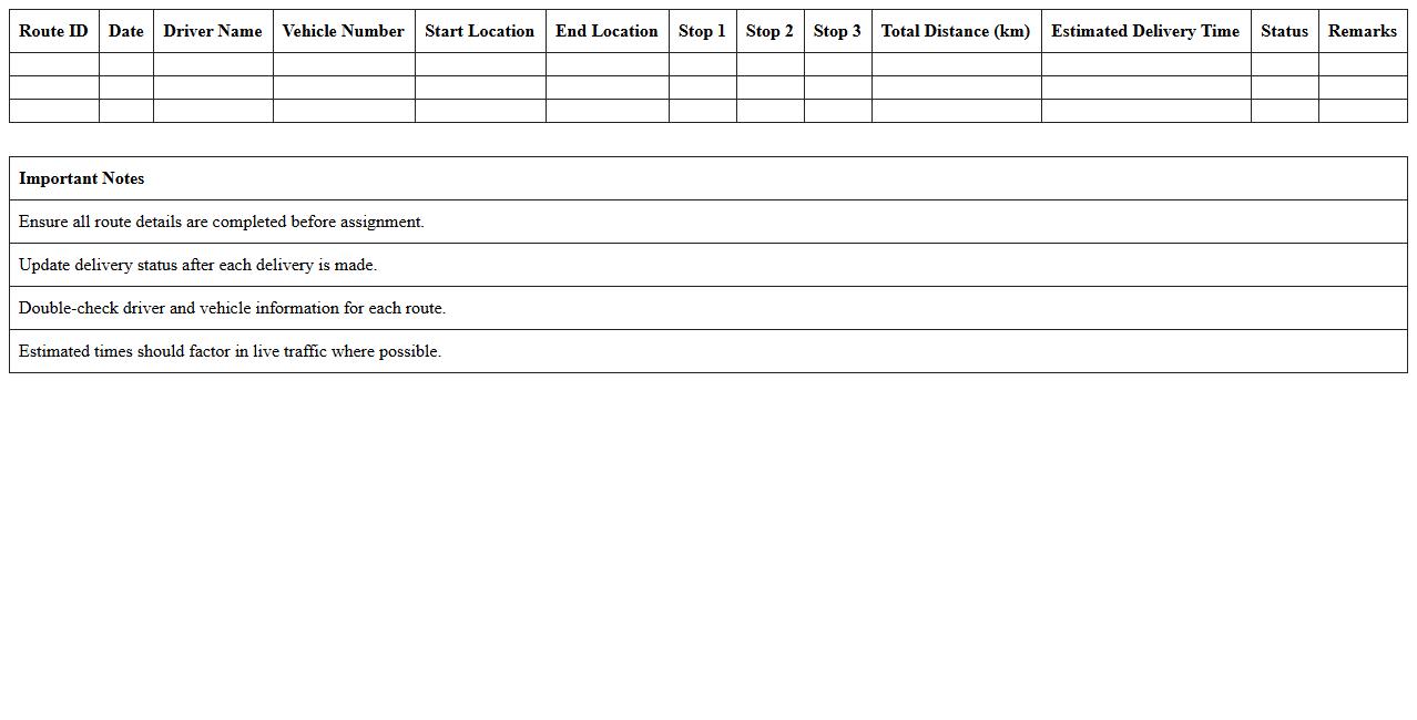 Express Delivery Route Assignment Excel Template