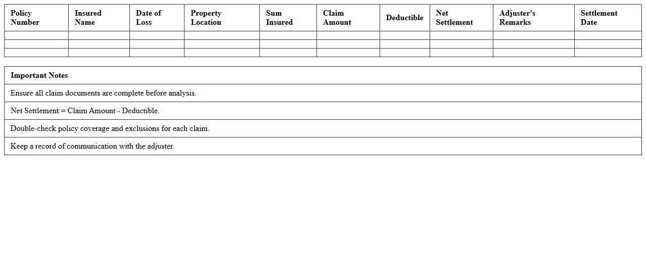 Fire Insurance Settlement Analysis Excel Template
