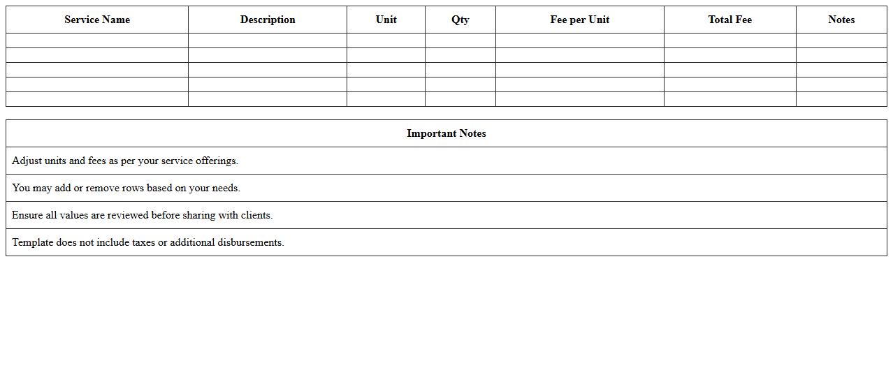 Fixed-Fee Legal Service Calculator Template Excel