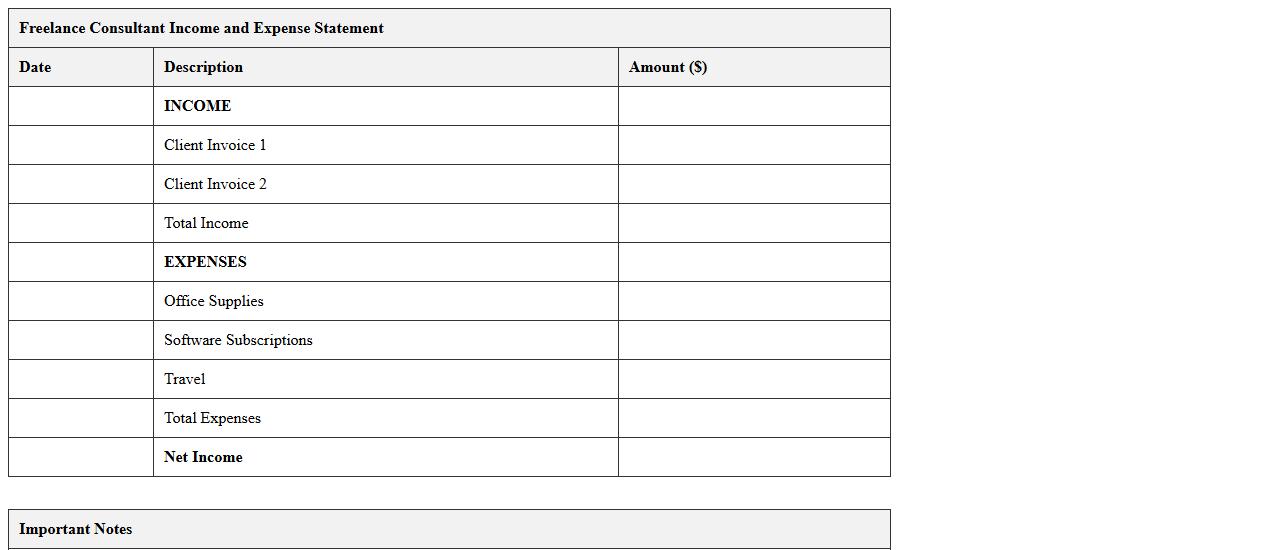 Freelance Consultant Income and Expense Statement