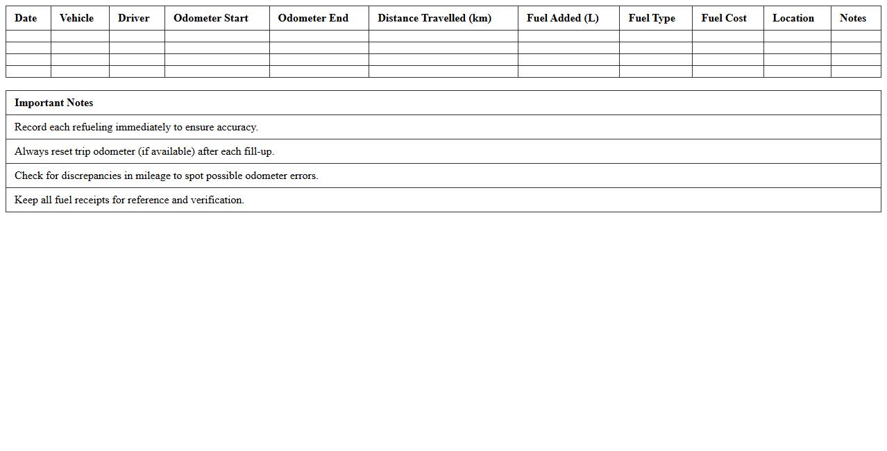 Fuel Consumption and Mileage Log