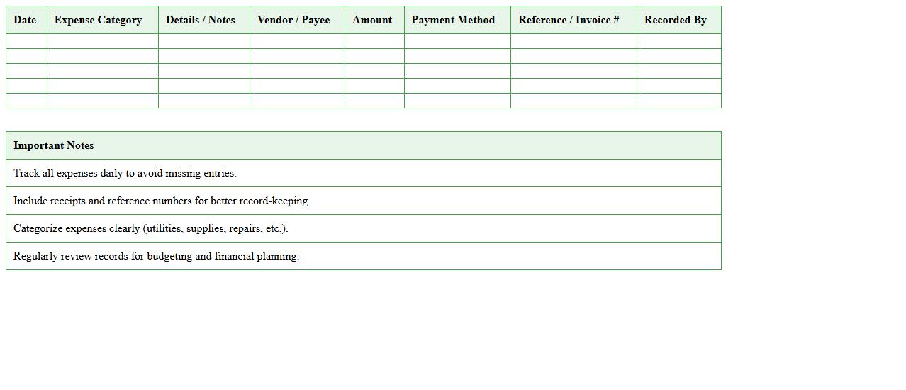 Greenhouse Operating Expenses Excel Record