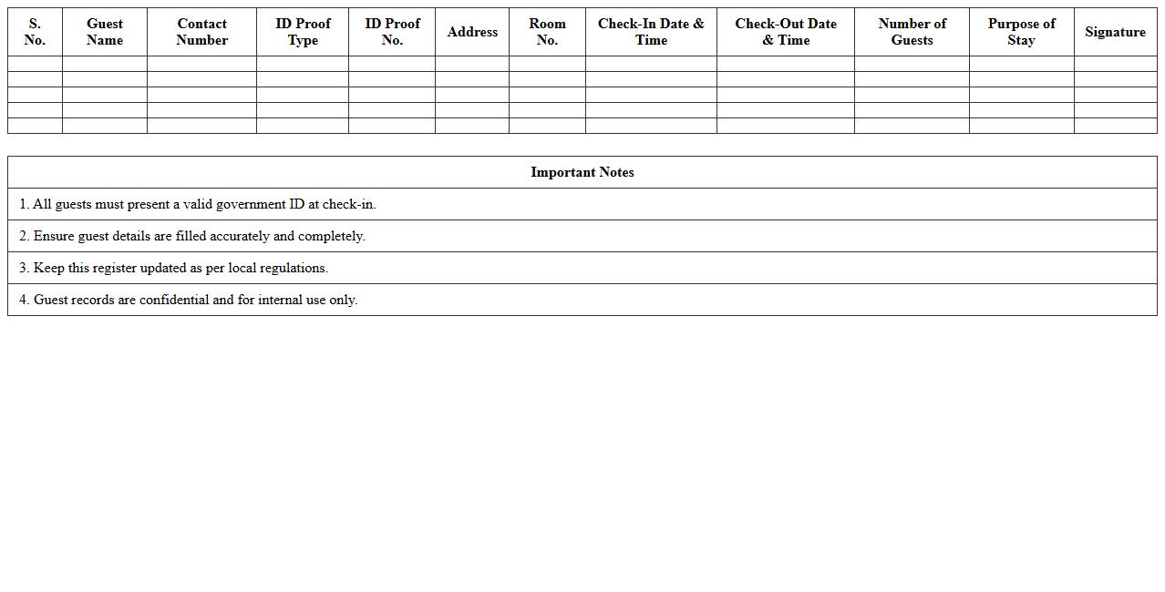 Guest Check-In/Check-Out Register