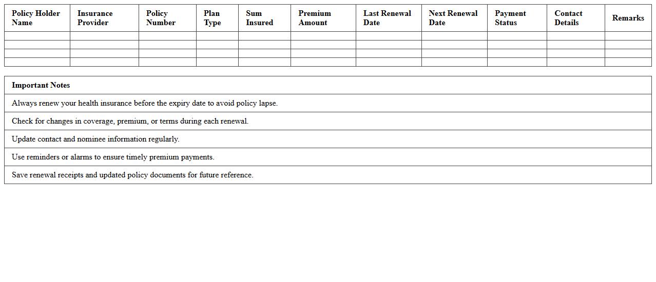 Health Insurance Renewal Reminder Excel Template