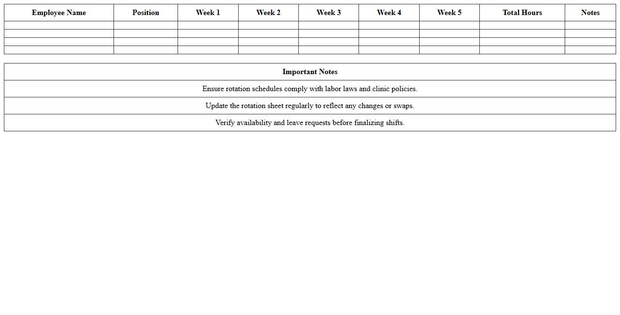 Healthcare Clinic Employee Rotation Excel Calendar