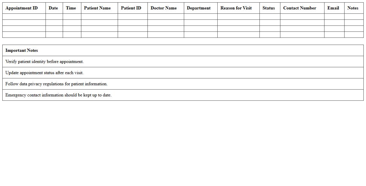 Healthcare Patient Appointment Record Excel