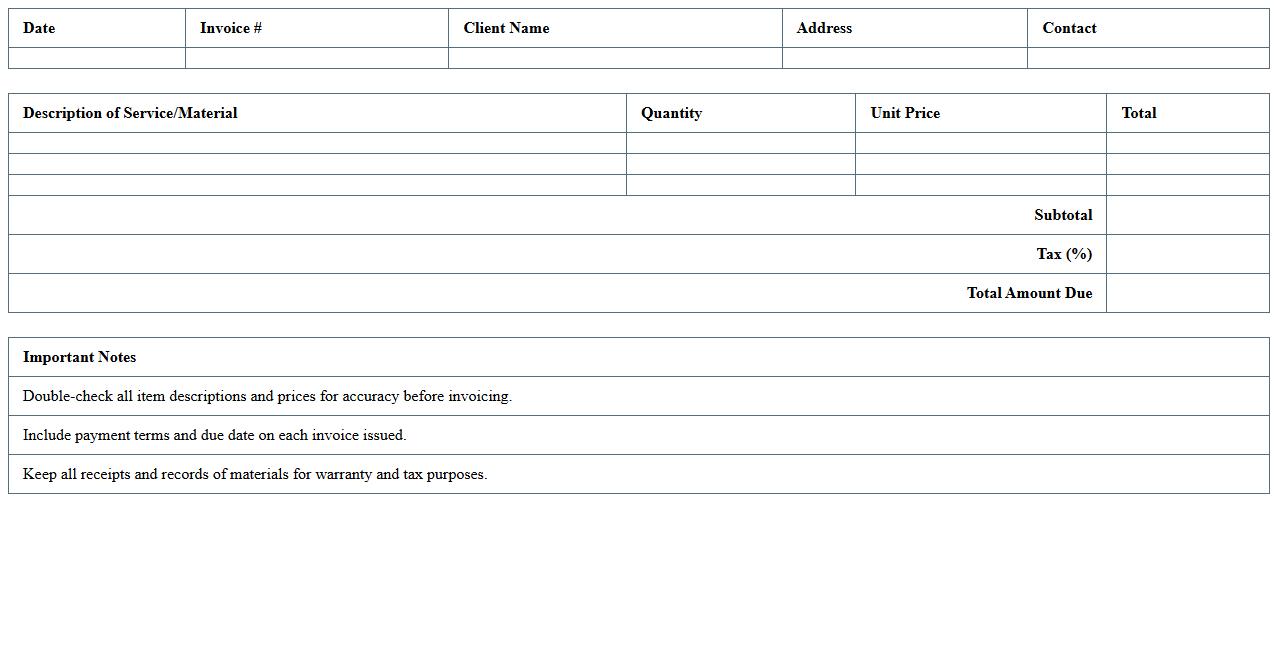 Home Renovation Invoice Spreadsheet