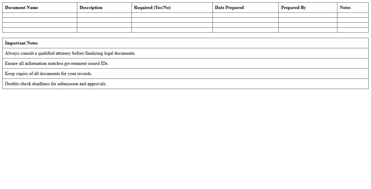 Homebuyer Legal Document Preparation Excel Template