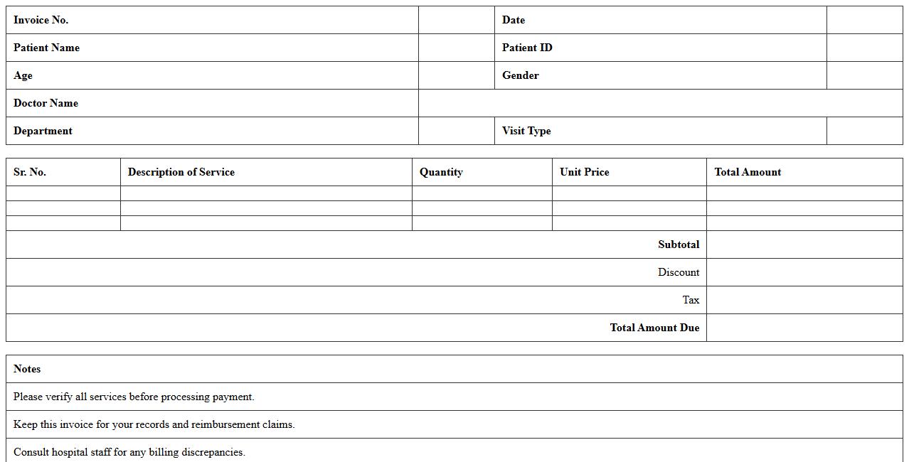 Hospital Outpatient Invoice Excel Template