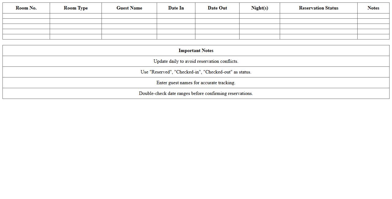 Hostel Daily Reservation Calendar Spreadsheet