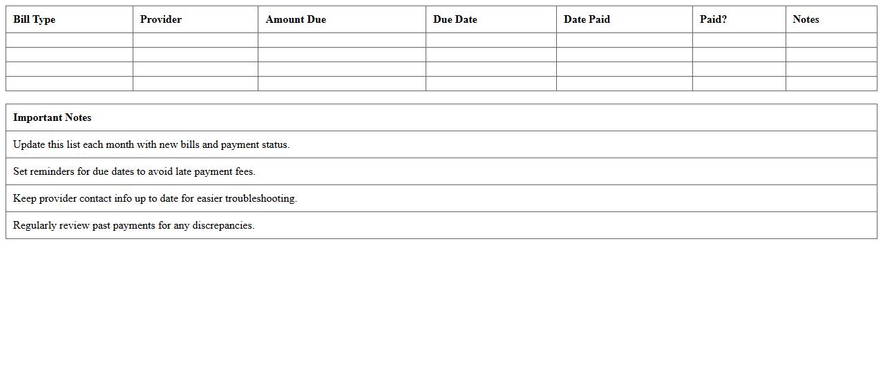 Household Bill Payment Checklist Excel Spreadsheet