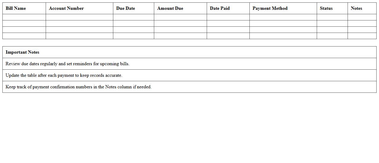 Household Bill Payment Schedule Excel