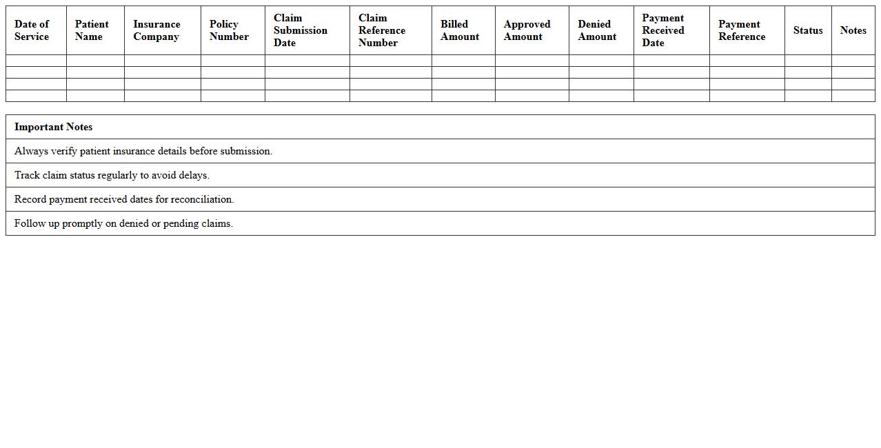 Insurance Reimbursement Tracking Template