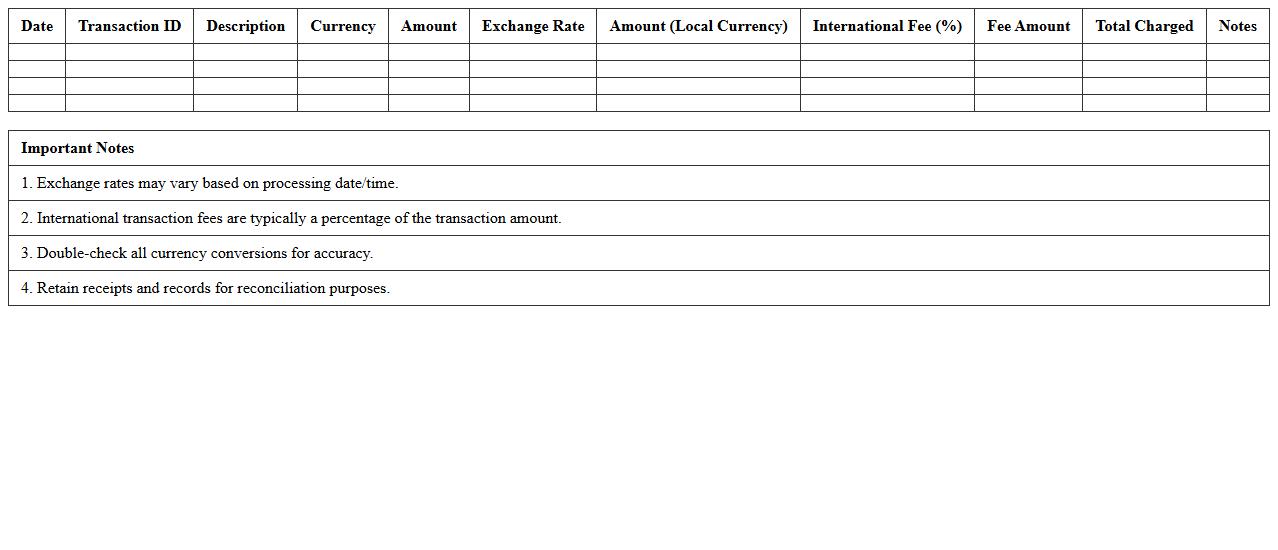 International Transaction Fee Breakdown Spreadsheet