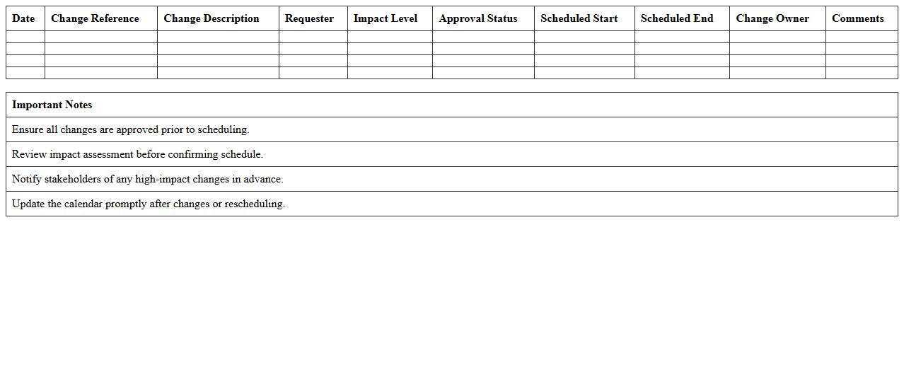 IT Change Scheduling Calendar Template