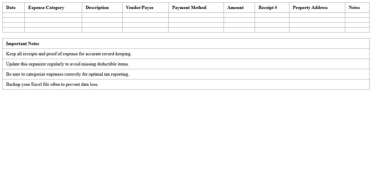 Landlord Expense Receipt Organizer Excel Template