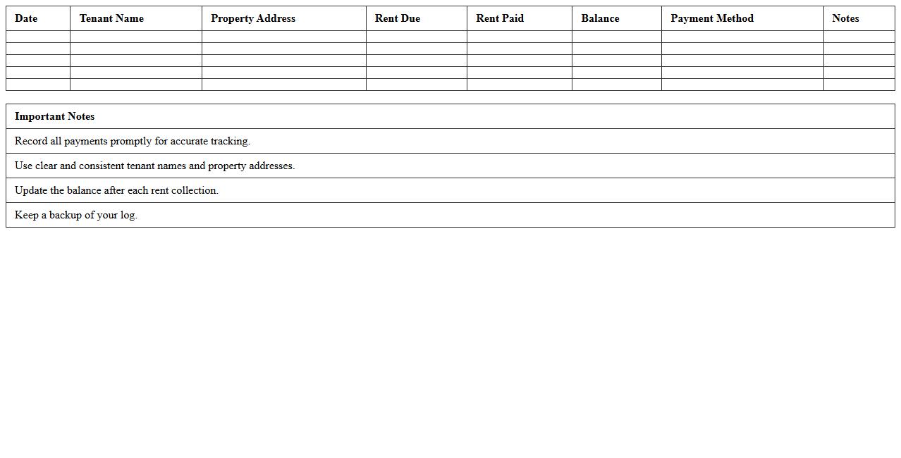 Landlord Rent Collection Log Excel Template