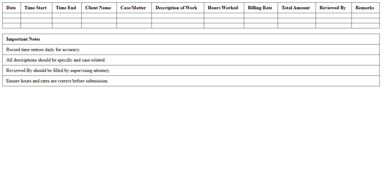 Law Firm Paralegal Time Record Template
