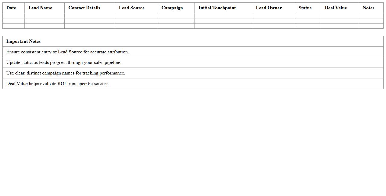 Lead Source Attribution Excel Tracker for Sales Teams