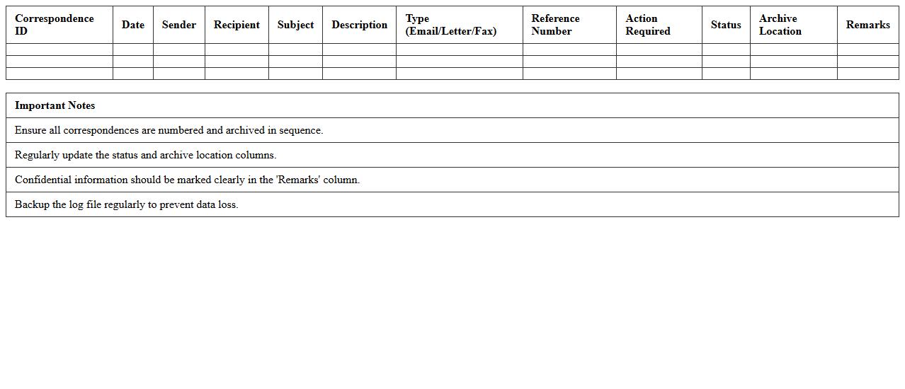 Legal Correspondence Archive Excel Log