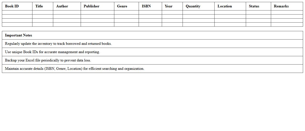 Library Books Inventory Management Excel