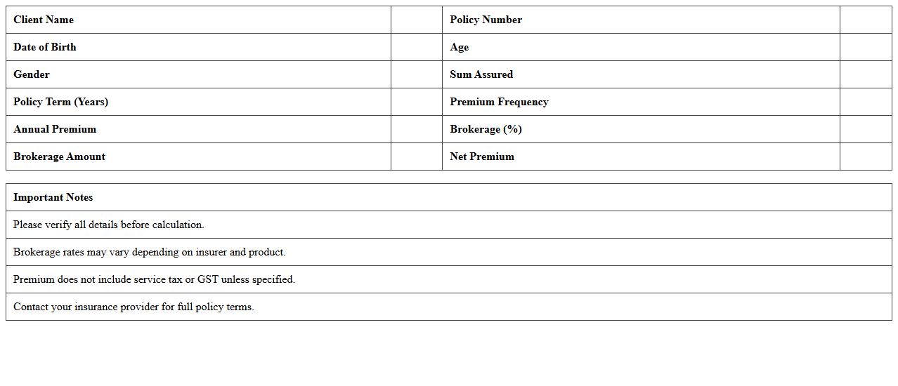 Life Insurance Broker Premium Calculator Excel