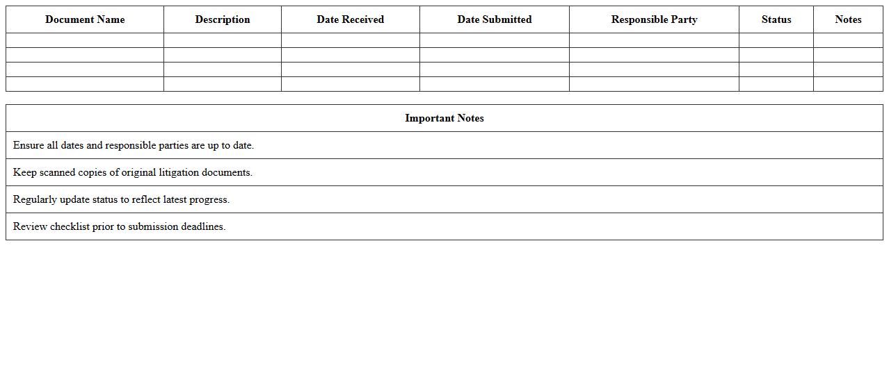 Litigation Document Checklist Excel Template