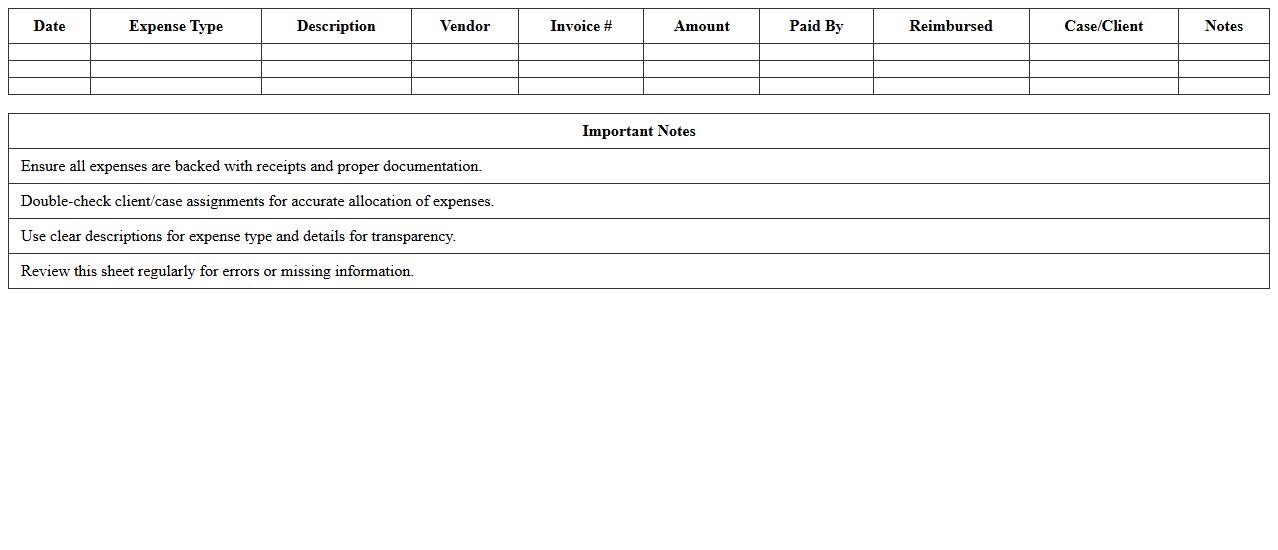 Litigation Support Expense Reporting Excel Template