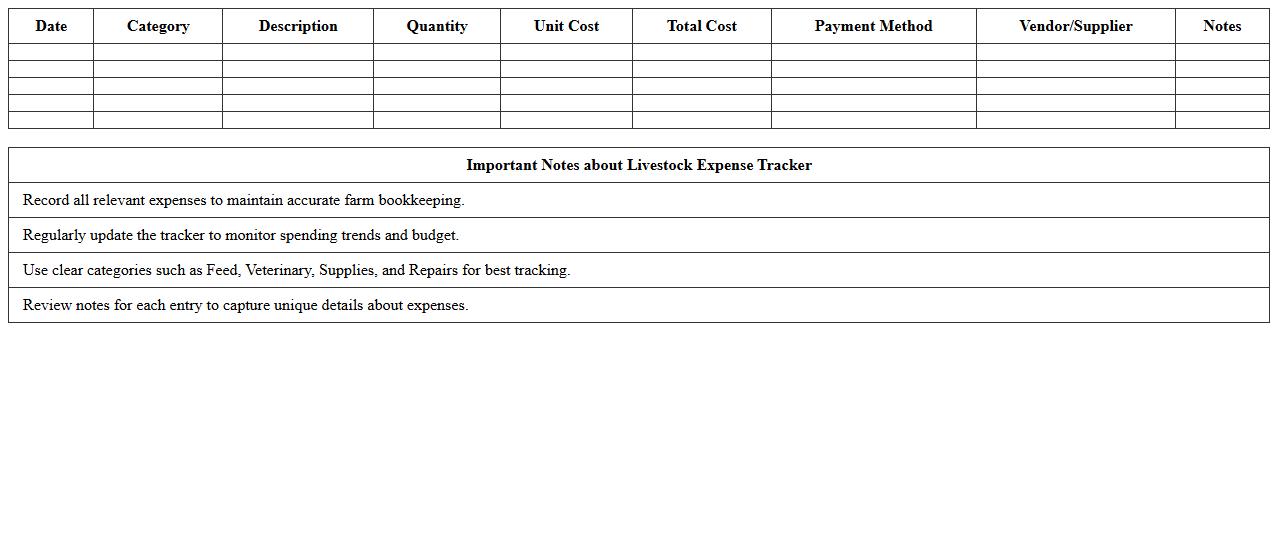 Livestock Expense Tracker Excel Worksheet
