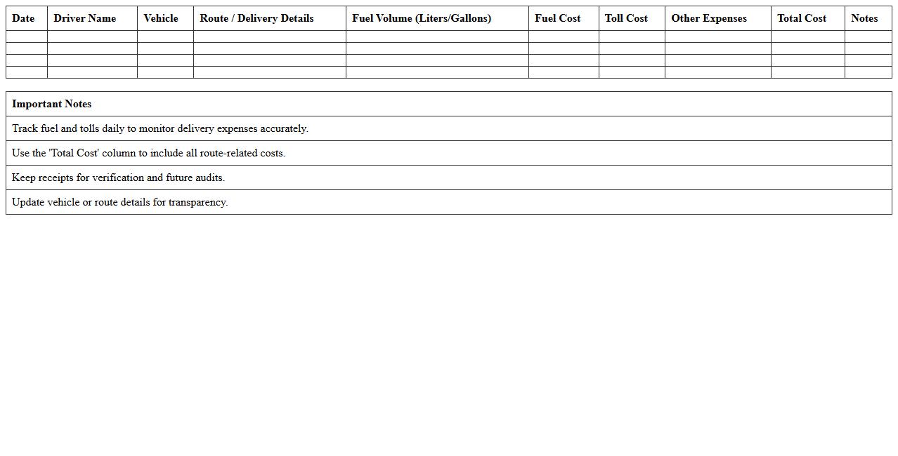 Local Delivery Fuel and Toll Tracker for Small Businesses