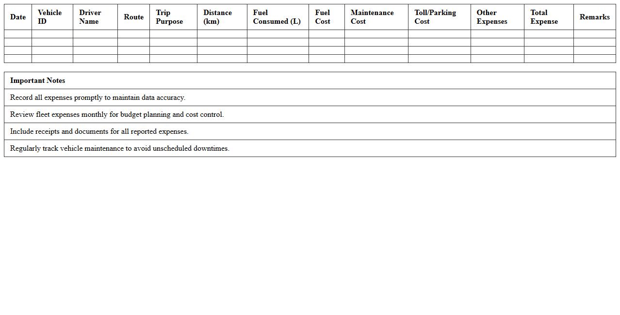 Logistics Fleet Expense Management Spreadsheet