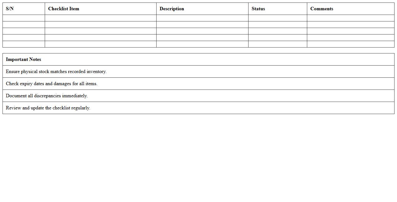 Logistics Stock Audit Checklist Excel