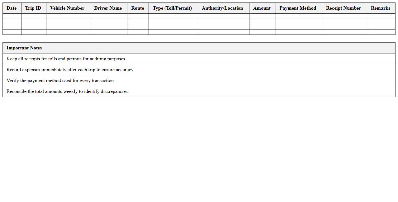 Logistics Toll and Permit Expense Tracker