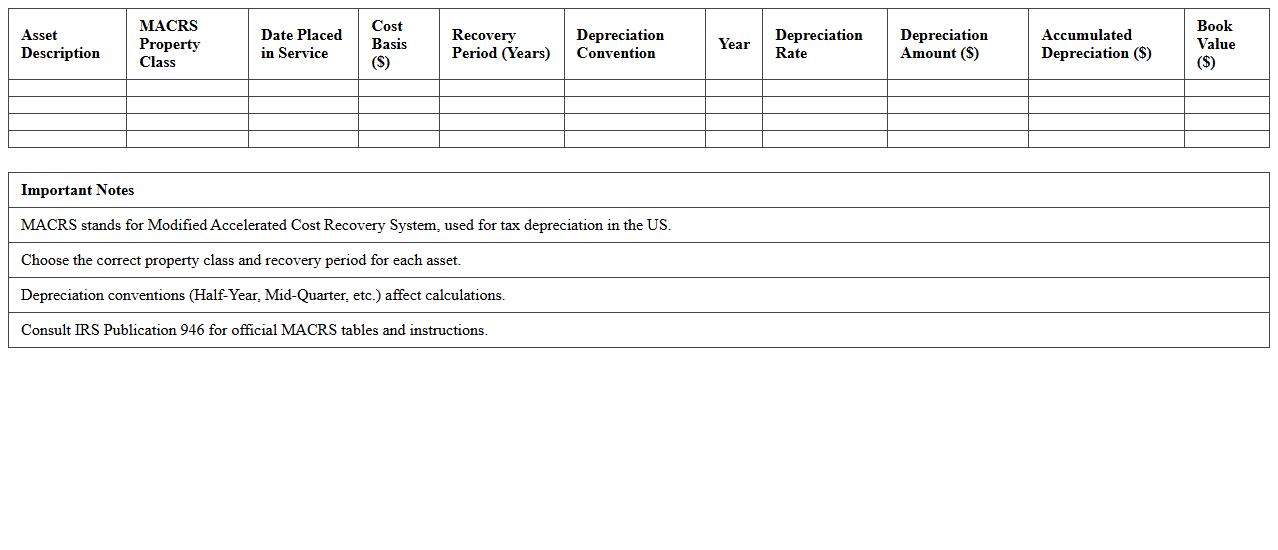 MACRS Depreciation Calculation Excel Sheet