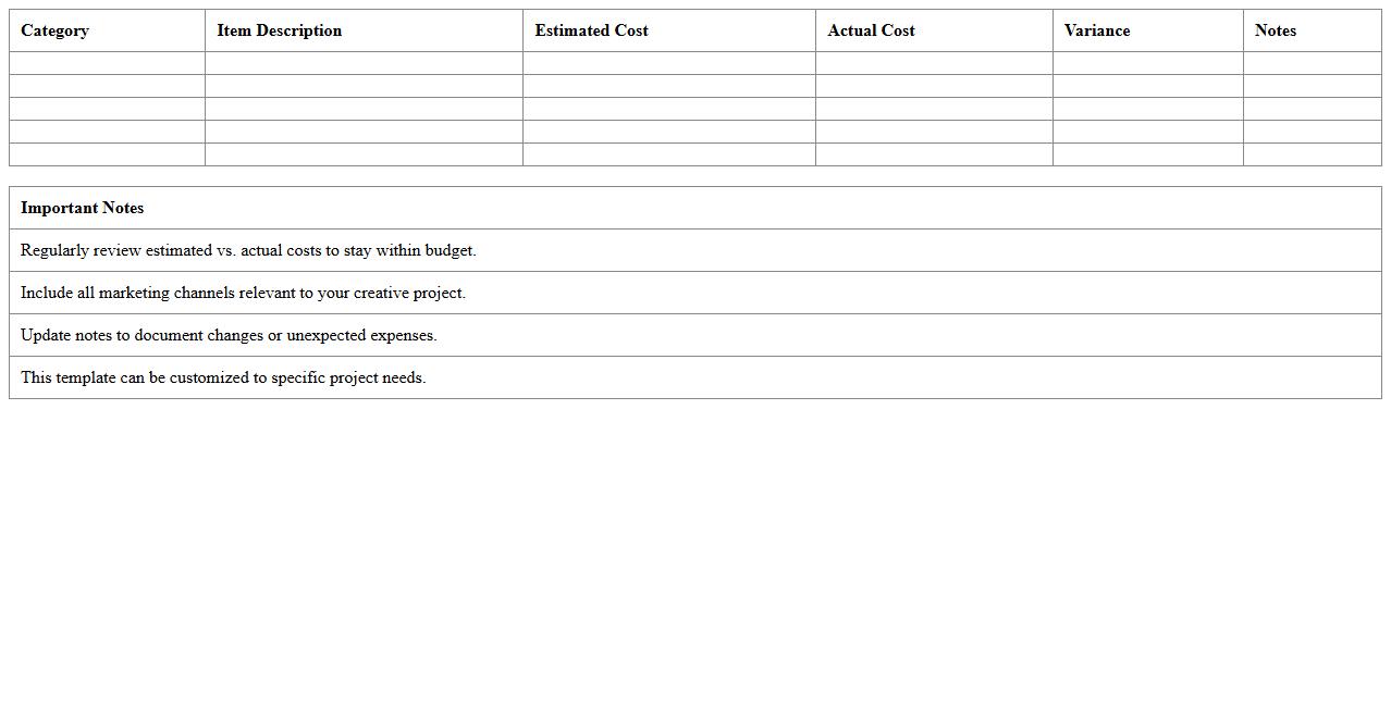 Marketing Budget Planner Excel Template for Creative Projects