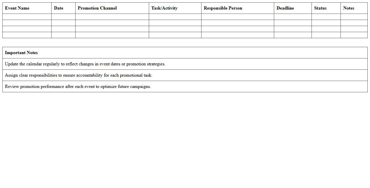 Marketing and Promotion Calendar for Events Excel
