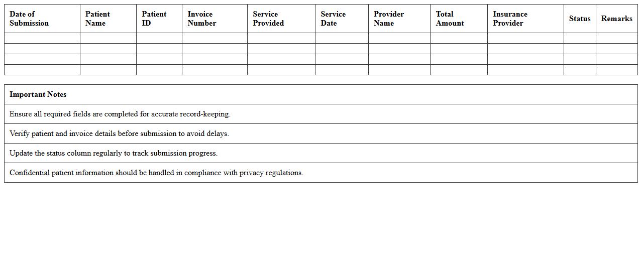 Medical Invoice Submission Record Spreadsheet