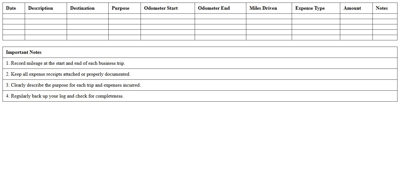 Mileage and Business Expenses Log Sheet