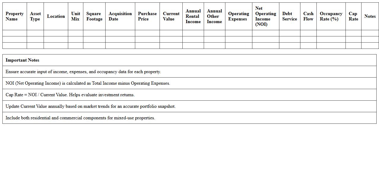 Mixed-Use Real Estate Cash Flow Portfolio Excel Sheet