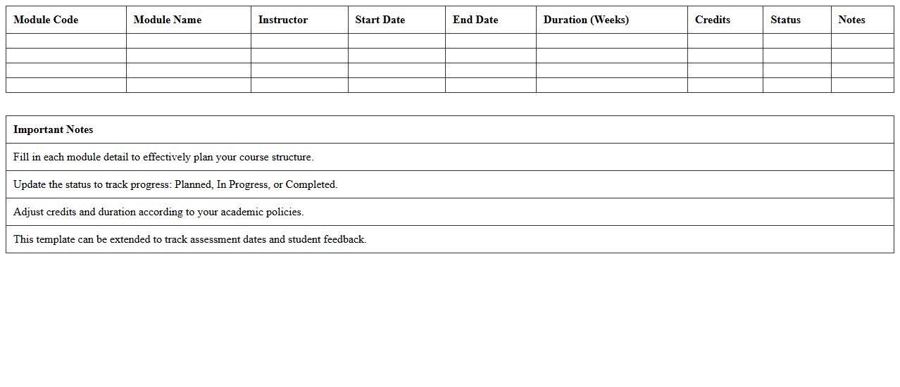 Modular Course Planning Excel Template