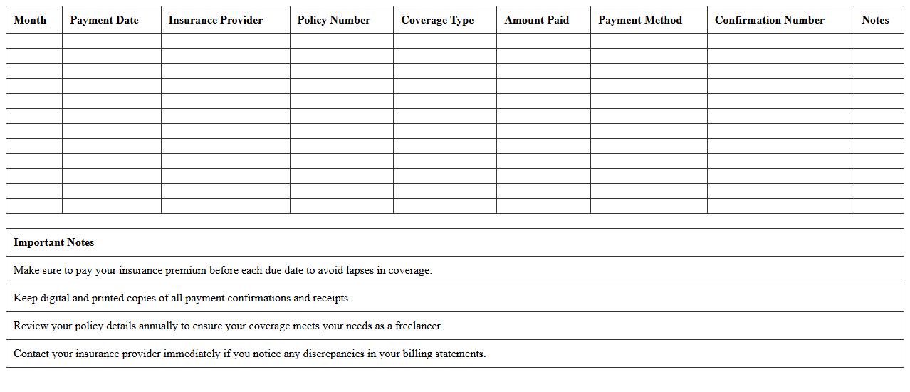 Monthly Freelancer Insurance Payment Log