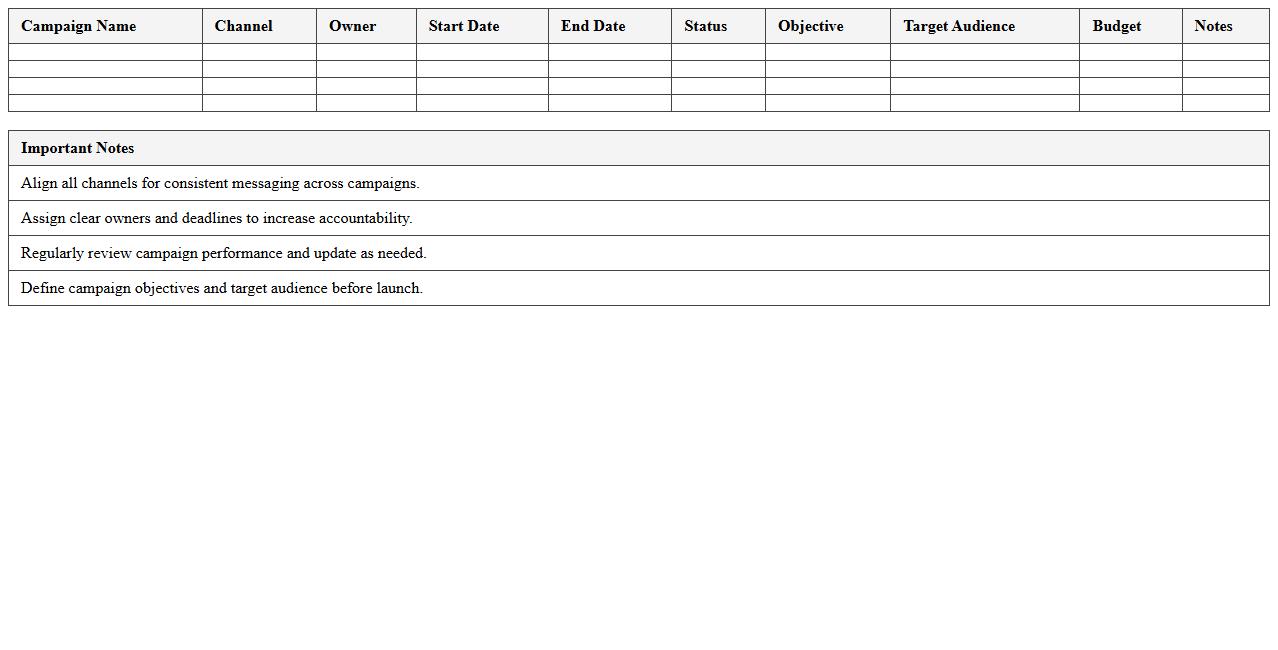 Multi-Channel Campaign Calendar for Startup Teams
