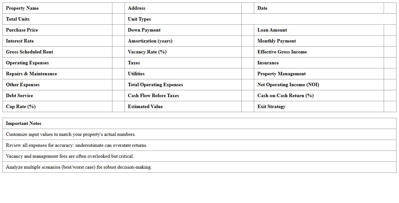 Multi-Unit Rental Investment Analysis Excel Template