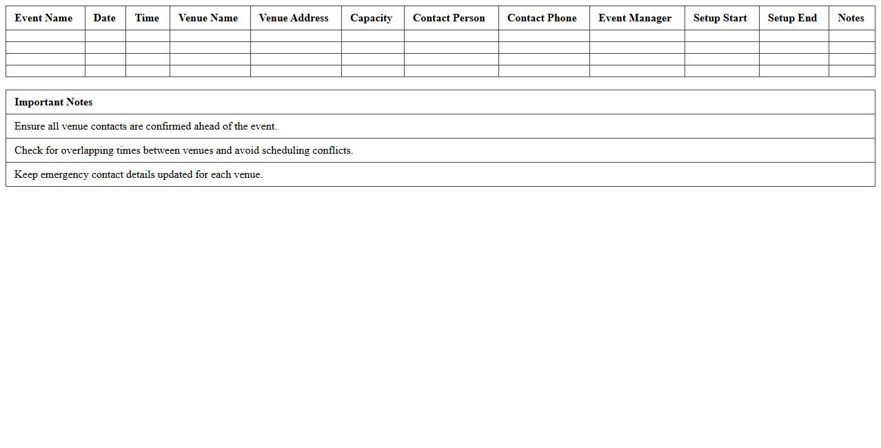 Multi-Venue Event Planner Excel