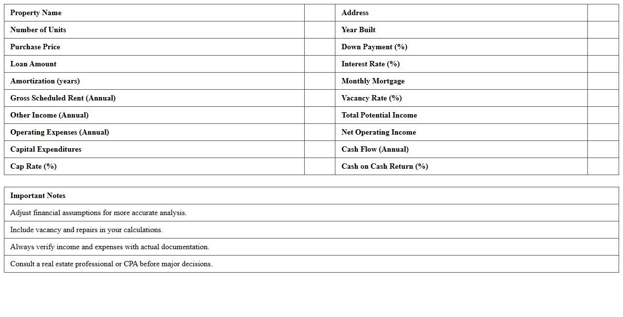Multifamily Real Estate Deal Analyzer Excel Template