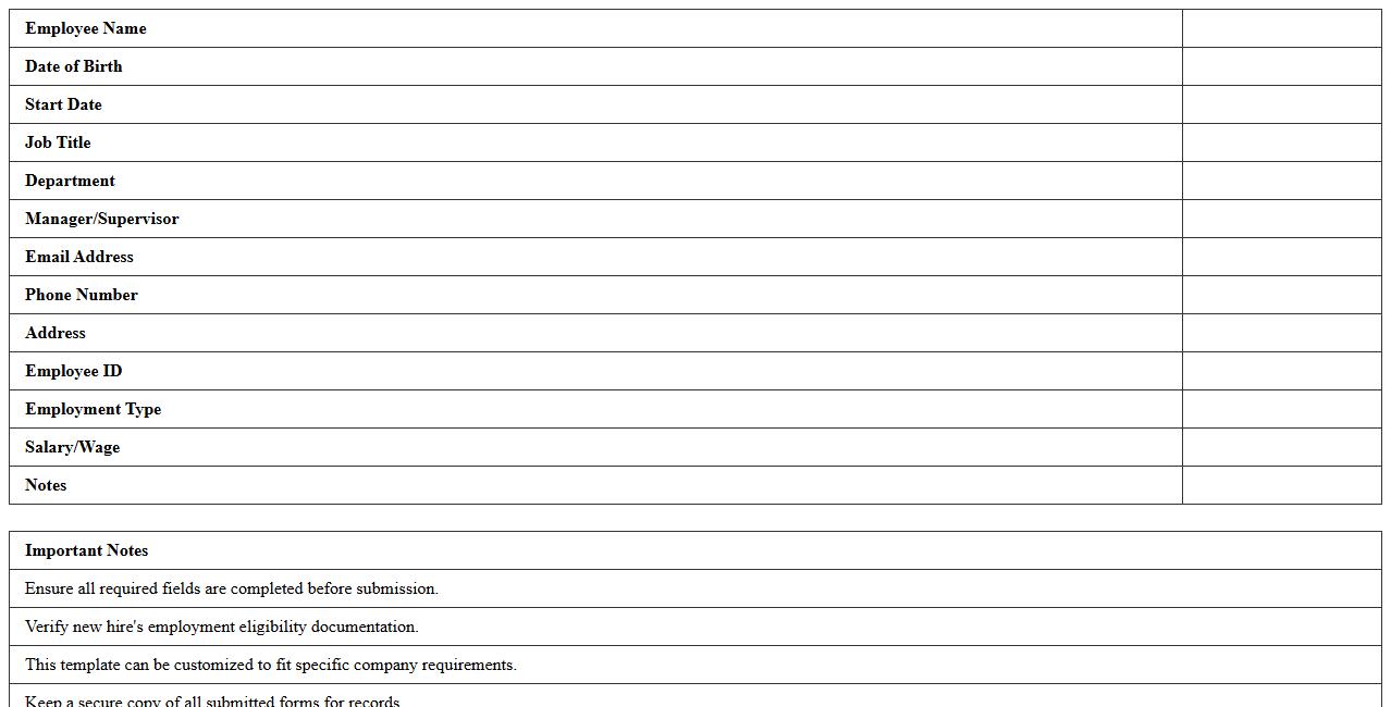New Hire Information Form Excel Template