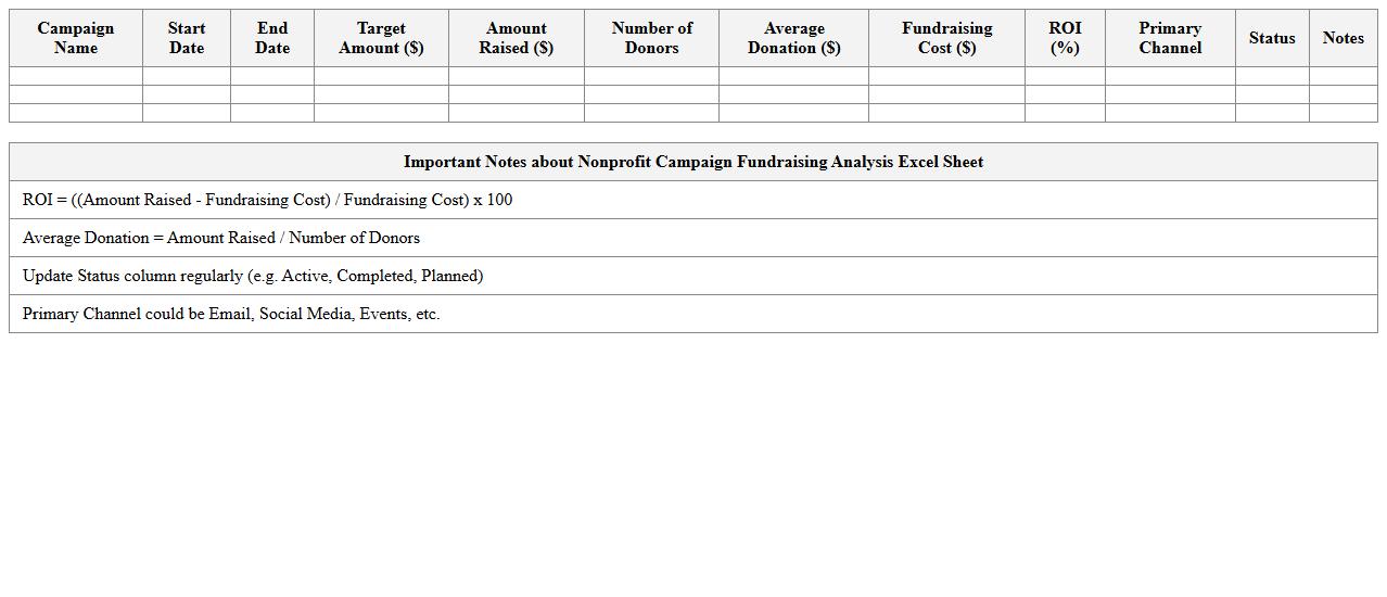 Nonprofit Campaign Fundraising Analysis Excel Sheet