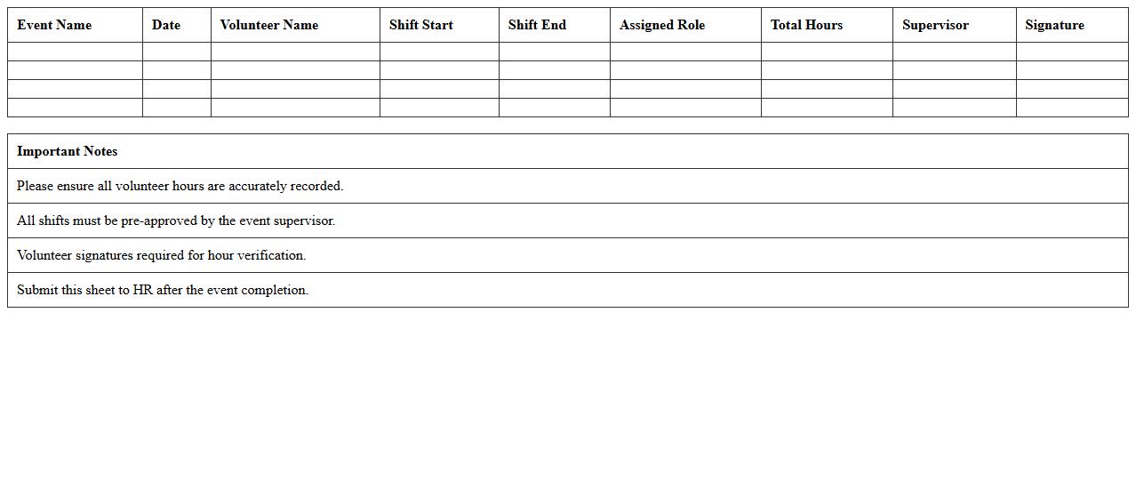 Nonprofit Event Volunteer Shift and Hours Template