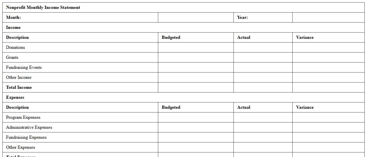 Nonprofit Monthly Income Statement Excel Template